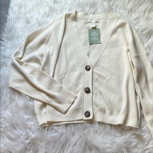 H&M Cream Button-Up Women's Cropped Sweater